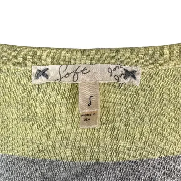 SOFT Joie Gray Yellow Stripe Y2K 2000s Layering 3/4 Sleeve Cozy Top Shirt - Picture 10 of 12